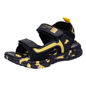 Breathable non-slip boys' summer sandals in black and yellow sporty open-toe design.