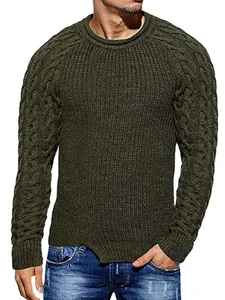 Suéter Casual para Hombre de Cuello Redondo Punto de Ocho Acrílico Color Sólido Manga Larga