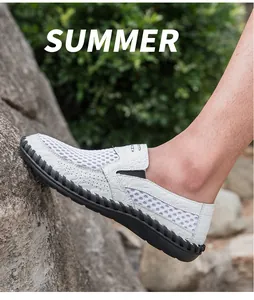 Breathable white mesh slip-on casual shoes for men in outdoor summer setting