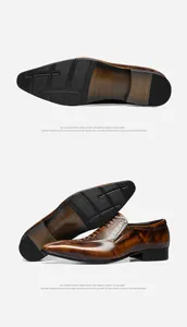 Vista detallada de zapatos de cuero marrón para hombre con textura de cocodrilo y suela