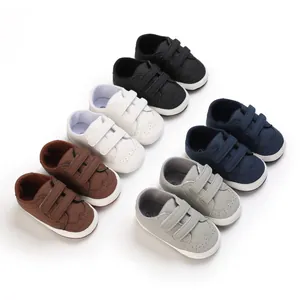 Infant Baby First Walkers Shoes Boys Girls Soft Sole PU Leather Brogue Perforated Hook-and-Loop Casual Prewalker Shoes
