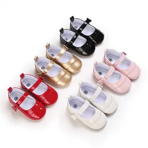 Detailed view of baby girl princess walker shoes in various glossy colors with bows