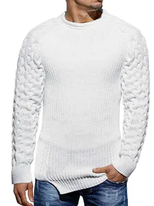 Jersey clásico blanco de punto de ochos con cuello redondo para hombre, estilo invierno