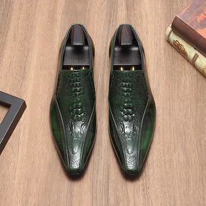Mocasines de Cuero Estilo Británico para Hombre Negocios Casual Punta Estrecha Relieve de Cocodrilo Zapatos de Vestir