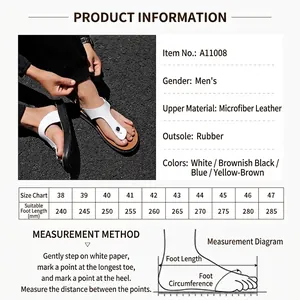 Men's microfiber leather flip-flops size chart and product specifications guide