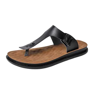 Stylish women's black T-strap thong sandals for casual beach wear and summer walks.
