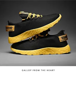 Sneaker sportive da uomo traspiranti nere e gialle con suola in EVA resistente