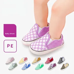 Scarpe da Primi Passi per Neonati in Tela con Motivo a Scacchiera Suola Morbida Antiscivolo Sneakers Casual per Bambini
