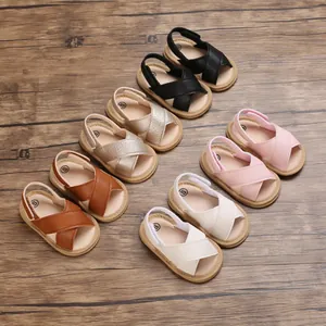 Sandalias de Verano para Bebés Niñas Suela Blanda de Cuero PU Correas Cruzadas Transpirables Zapatos para Caminar Con Velcro