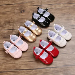Detail view of multi-color infant Mary Jane shoes with soft soles for baby girls