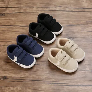 Zapatos Deportivos de Lona para Caminar para Bebés Niños Suela Blanda Zapatillas Antideslizantes para Niños Pequeños Con Cierre de Velcro y Rayas de Contraste