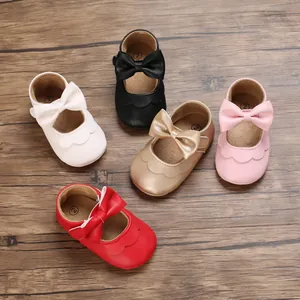 Baby Mädchen Prinzessinnen Schuhe Weiche Sohle Lauflernschuhe Kleinkind Schleife Atmungsaktive PU Leder Rutschfeste Flache Mary Jane