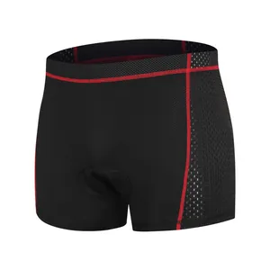 Detailed view of breathable mesh and red stitching on men's padded cycling underwear