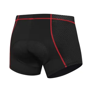 Detail view of men's cycling underwear with red stitching and breathable mesh fabric