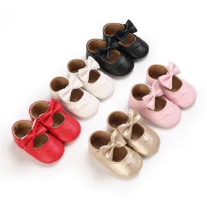 Weiche Baby-Lauflernschuhe im Mary-Jane-Stil mit Schleife in verschiedenen Farben