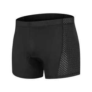 Detailed view of breathable mesh and gel padding on black cycling underwear