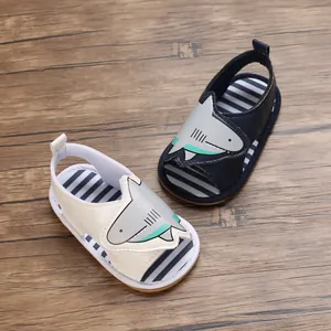 Cartoon Hai Baby Lauflernschuhe Atmungsaktives PU Leder Weiche Sohle Kleinkind Sandalen Für Neugeborene Jungen Sommer Schuhe