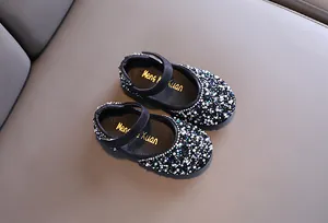 Sparkling black rhinestone Mary Jane dress shoes for girls dancing and performances