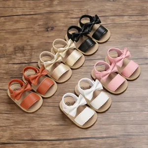 Sandali Estivi per Neonata con Fiocco Suola Morbida Scarpe Primi Passi Bordo Festonato Sandali Bassi da Principessa per 0-1 Anno