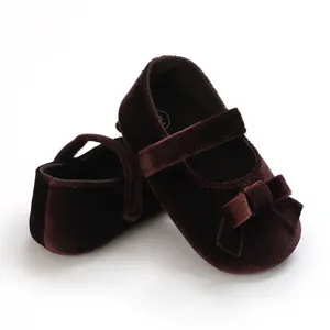 Elegante bordeauxrote Samt-Babyschuhe mit Schleife und Klettverschluss für Babys 0-1 Jahr
