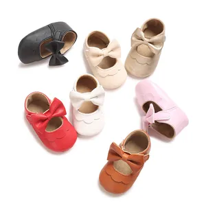Multi-color baby girl bow princess shoes with soft soles in high-quality detail view