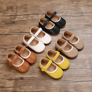 Baby Mädchen Mary Jane Lauflernschuhe Wellenkante Kunstleder Weiche Gummisohle Säuglingsprinzessin Flache Schuhe