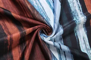 Macro view of soft printed fabric with colorful vertical stripes texture