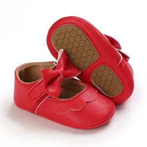 Rote weichsohlige Baby-Prinzessinnen-Lernlaufschuhe mit Schleife und Gummigrip-Sohle