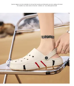 Men's breathable cream clogs with red accents, non-slip soles for summer beach wear