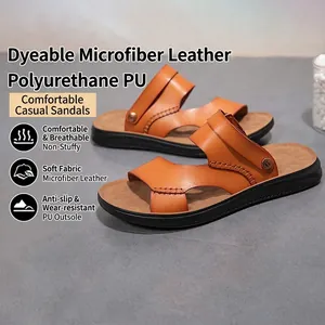 Men's Casual PU Leather Sandals Non-Slip Breathable Beach Slippers With Metal Buckles Summer Outdoor Fashion Men's Shoes