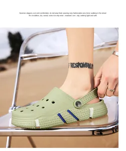 Light green men's garden clogs with breathable holes for beach and outdoor leisure
