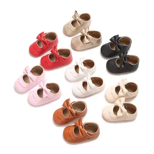 Baby Girl Princess Shoes Bowknot Scalloped Edge Soft Sole First Walkers Artificial Leather Anti Slip Toddler Flats Wedding Party