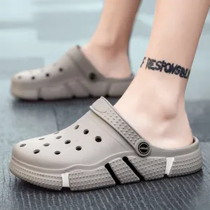 Comfortable grey summer clog sandals for men with a breathable and modern hole design