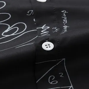 Men's casual black short sleeve shirt with white geometric graffiti and math formula print