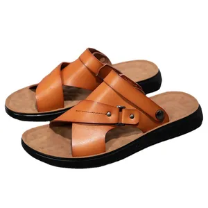 Bequeme braune Herren-Ledersandalen für den Sommer mit stabilen rutschfesten Sohlen