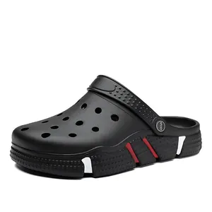 Men's breathable black garden clogs with non-slip sole for outdoor beach