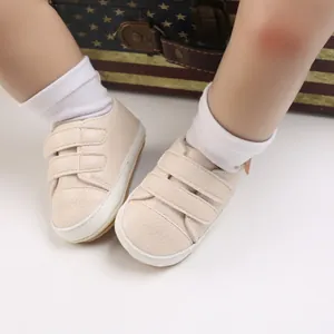 Premium beige soft sole baby walking shoes with velcro straps for infants 0-12 months