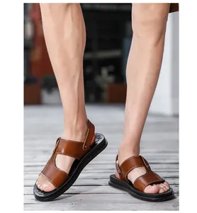 Sandales élégantes en similicuir marron pour hommes avec semelle antidérapante plage
