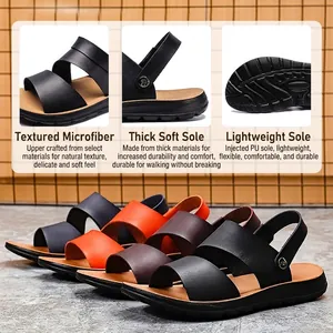Women's PU leather beach sandals with thick soft soles shown in multiple colors.