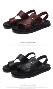 Sandales antidérapantes en cuir PU pour hommes en marron et noir pour la plage en été