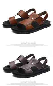 Élégantes sandales en cuir PU pour hommes en marron et café foncé, légères et chic