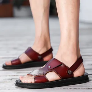 Sandales pour hommes en similicuir bordeaux avec semelles antidérapantes plage