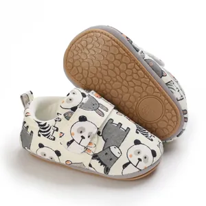 Cartoon panda print baby toddler shoes with soft non-slip sole and velcro strap