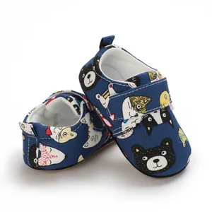 Cartoon print baby walking shoes with soft soles and velcro straps for infants