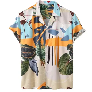 Heren casual strandoverhemd met korte mouwen en stijlvolle tropische bladprint mode