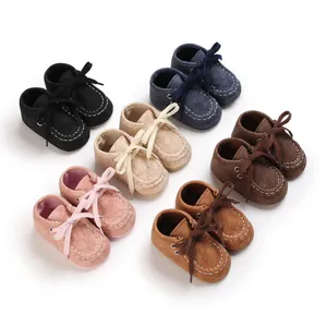 Säugling Kleinkind Lauflernschuhe Einfarbig Lässig Schnürschuhe Künstliches PU Leder Weiche Sohle Mokassin Fußbekleidung