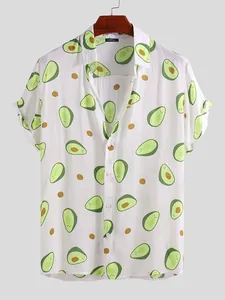 Men's casual white short-sleeved shirt featuring a vibrant avocado print design
