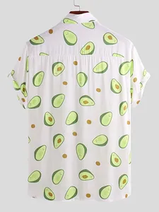 Detailed back view of men's casual Hawaiian short sleeve shirt with avocado print