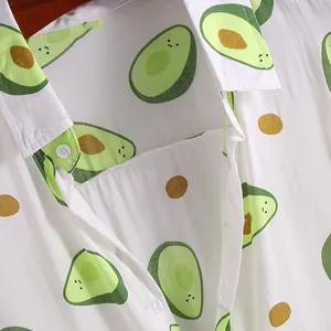Men's casual Hawaiian beach short sleeve shirt featuring cute cartoon avocado print design