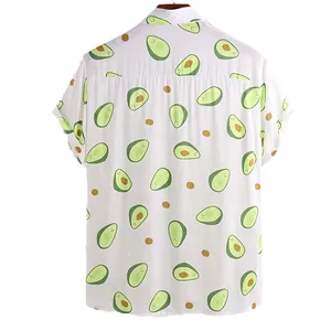 Back view of a casual white short sleeve Hawaiian shirt for men with avocado print